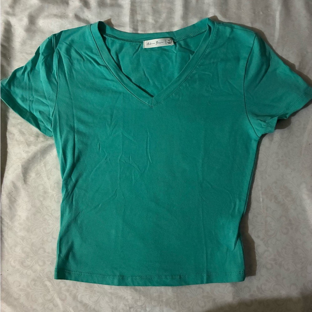 Active Basic Green/Blue Fitted Crop Tee